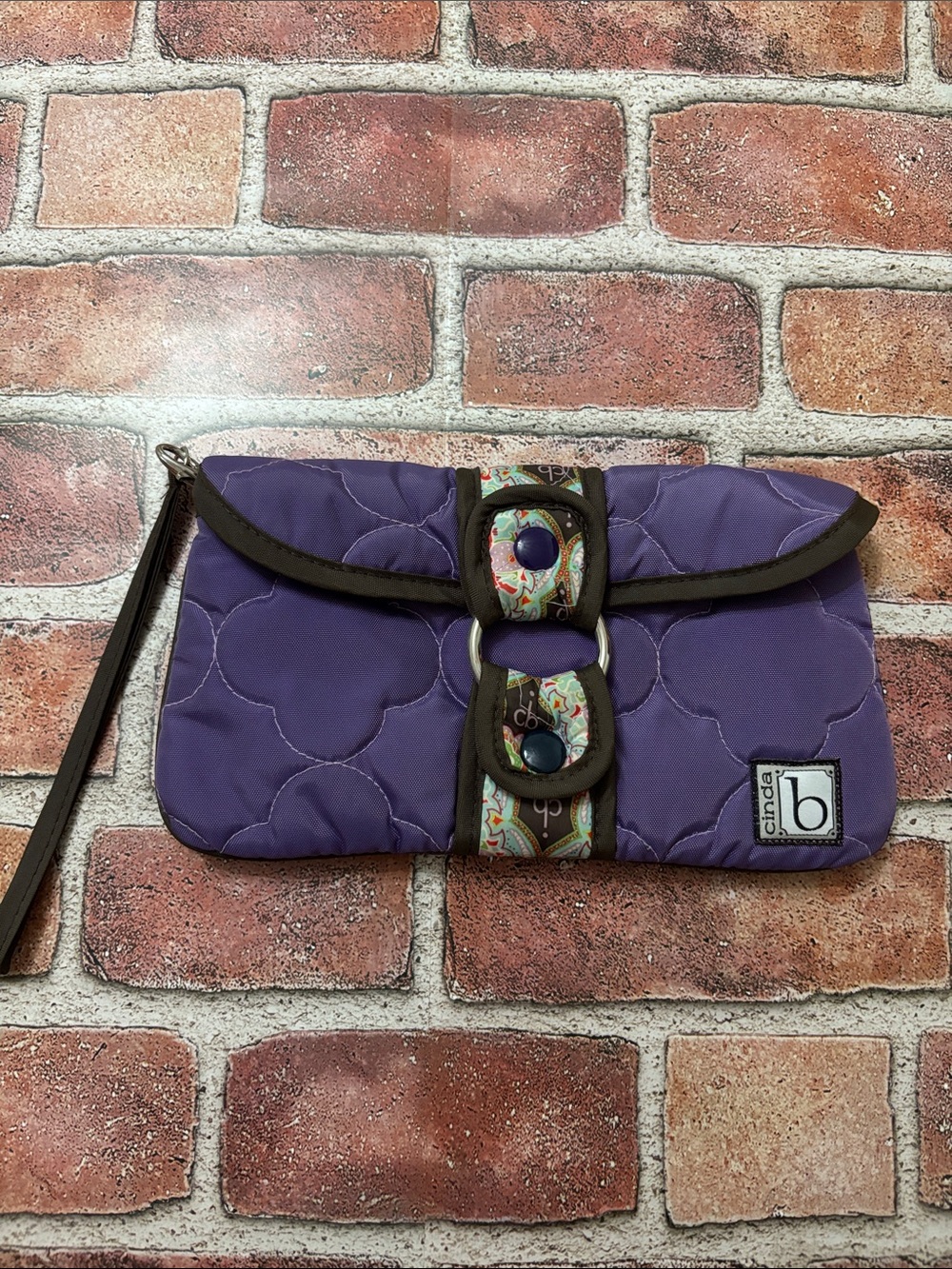 Cinda b Purple Quilted Wristlet Clutch